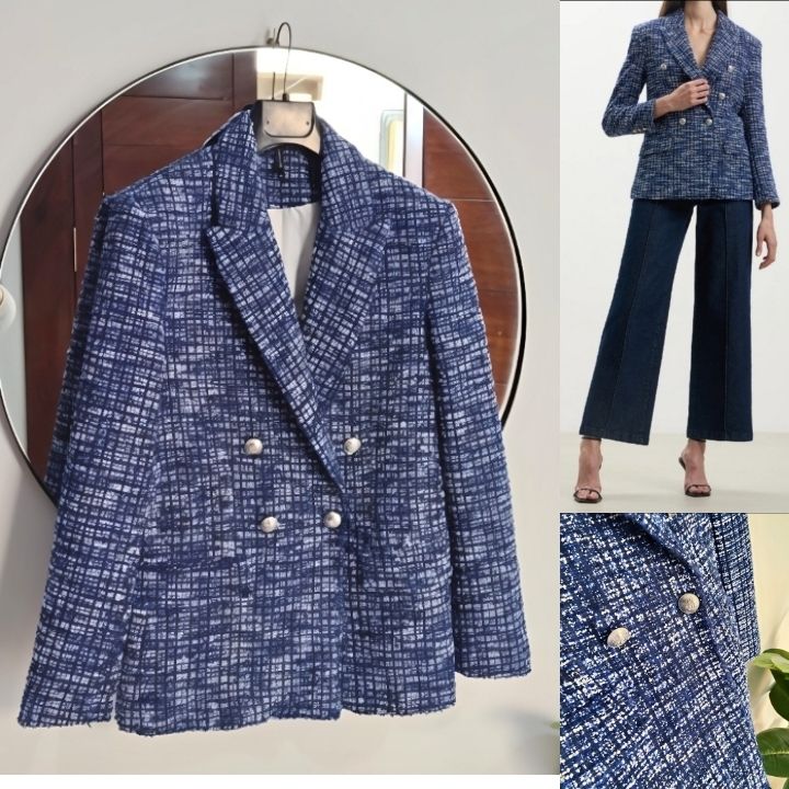 Blazer tweed bleu double boutonnage neuf 