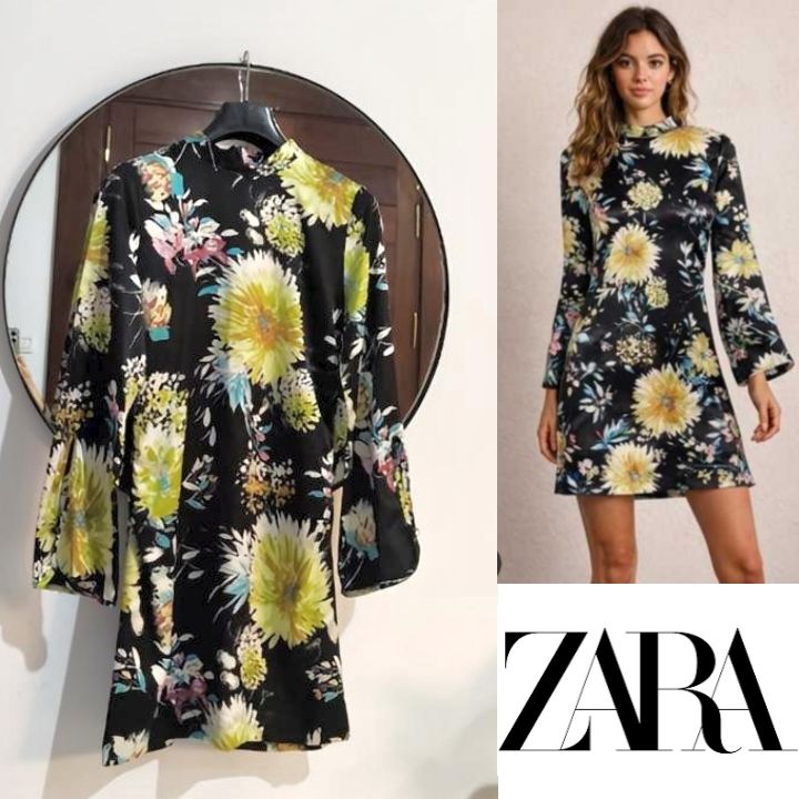Robe kimono Zara satinée à manches évasées 