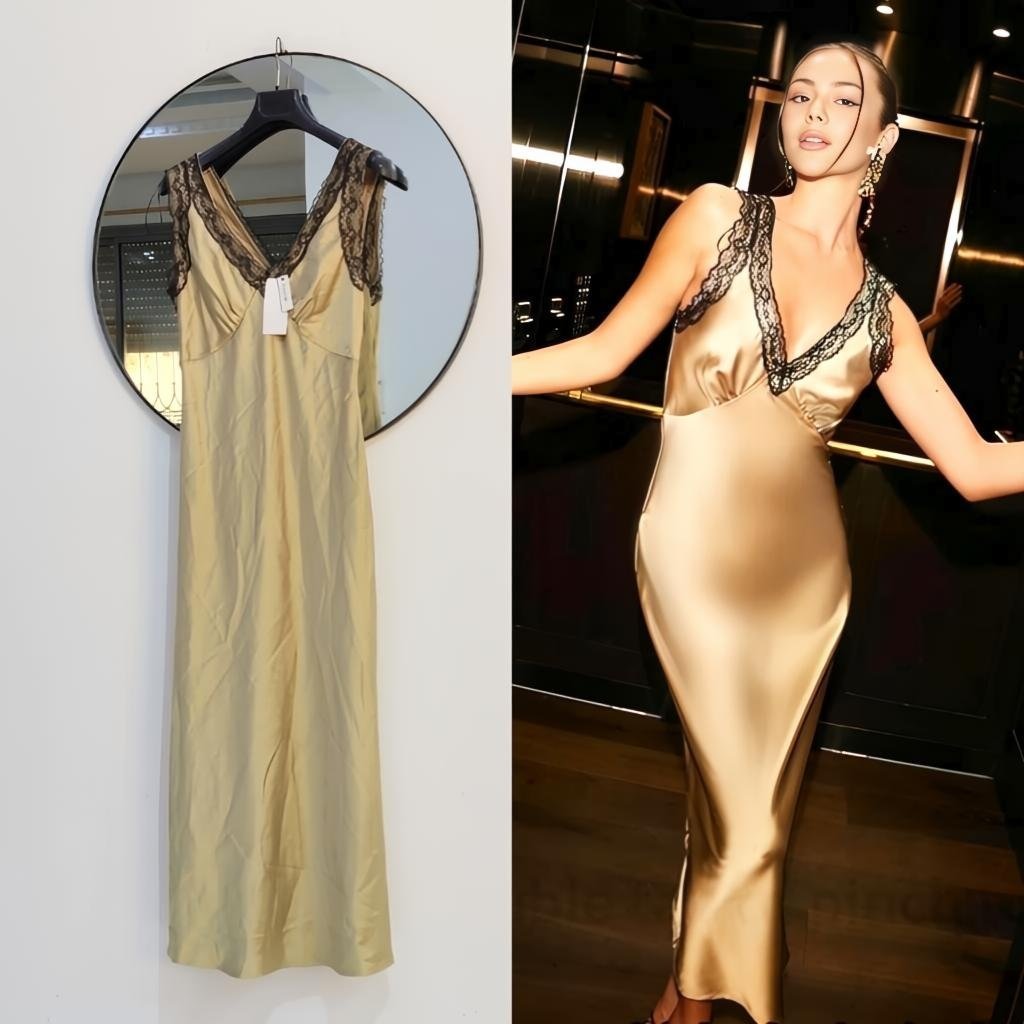 Robe longue Gold satinée neuve