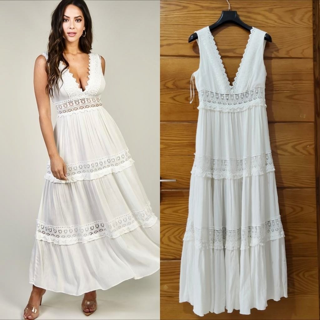 Robe blanche longue à broderie neuve 