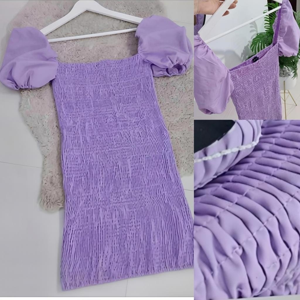Robe lila à manches bouffantes chic 