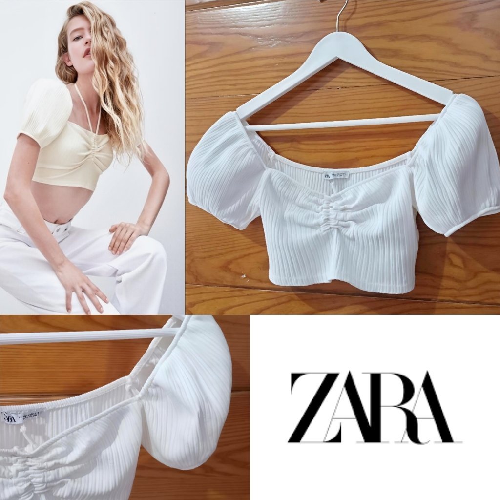 Top Zara crop à manches bouffantes neuf 