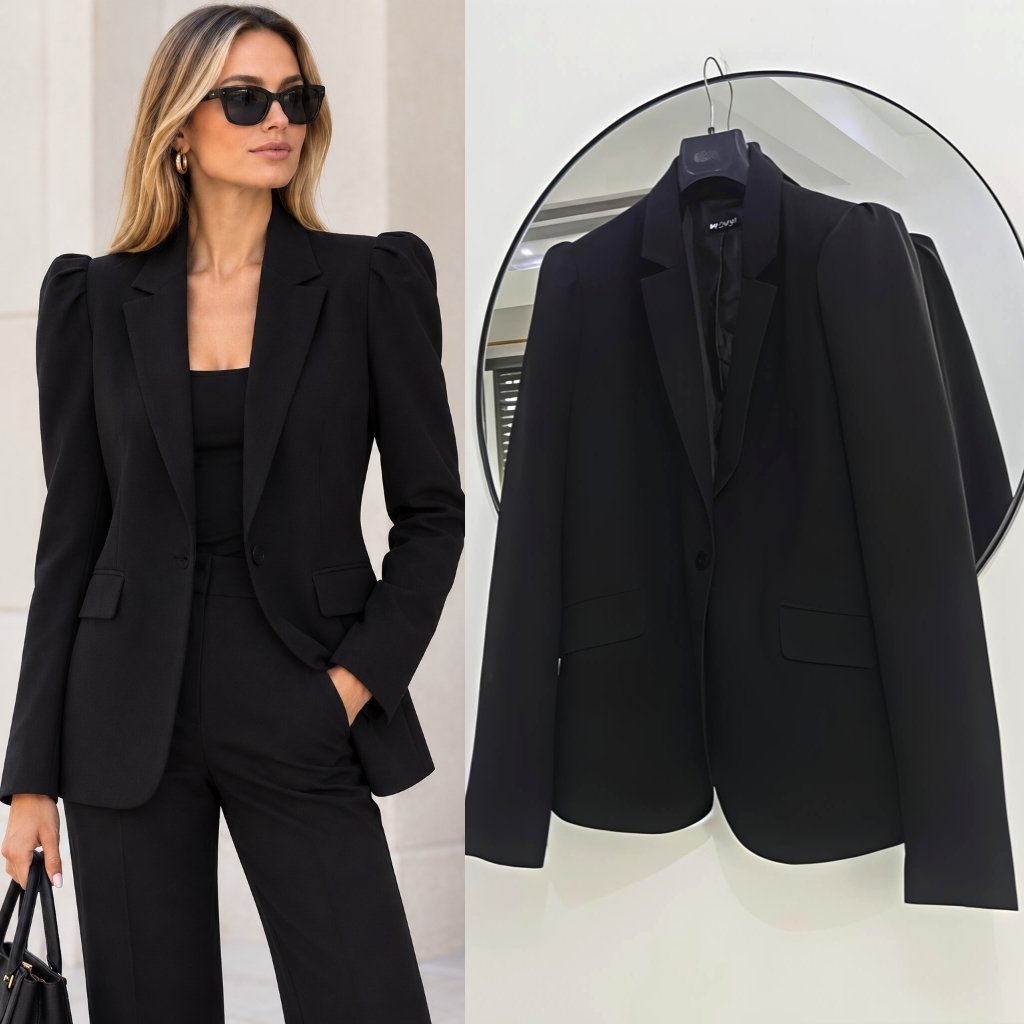 Blazer basique à épaules bouffantes chic 