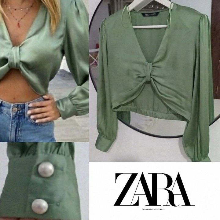 Blouse crop Zara satinée à perles 