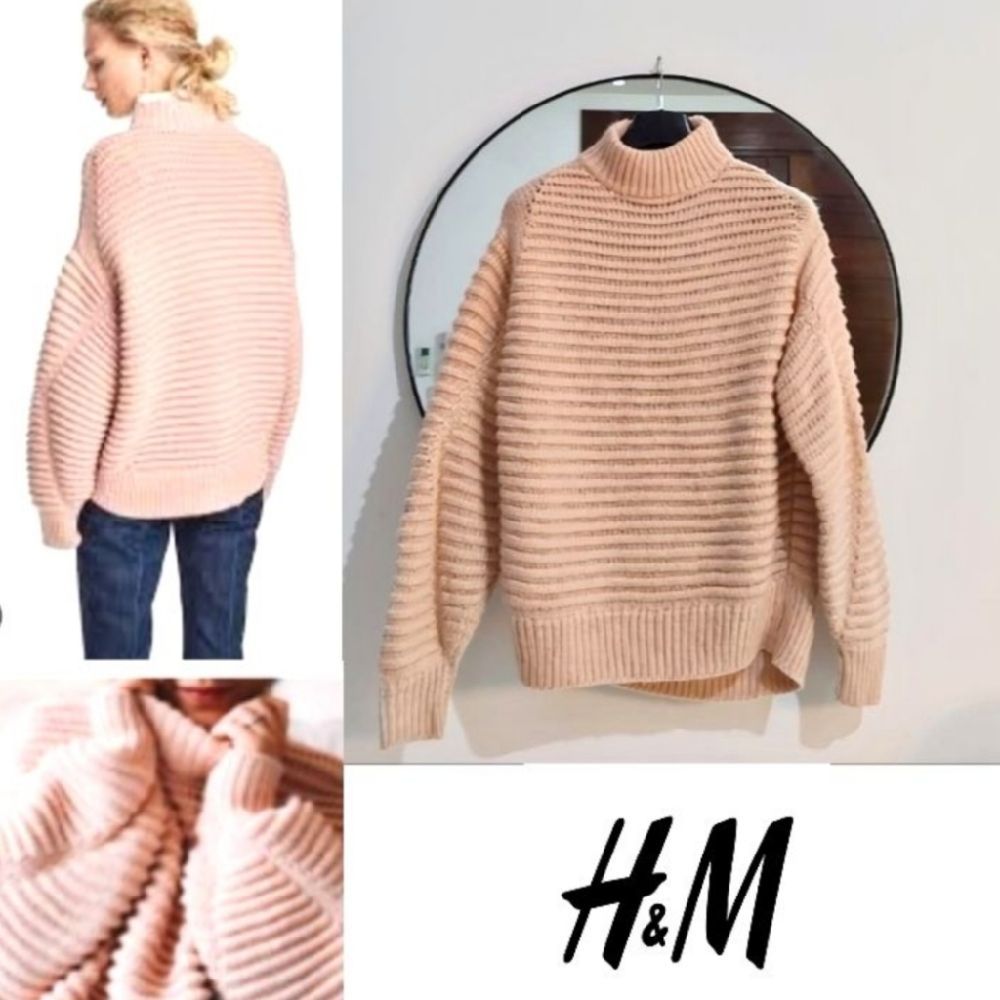 Pull H&M oversize rose pâle à motif 