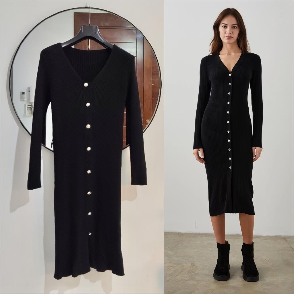 Robe longue en maille côtelé chic 