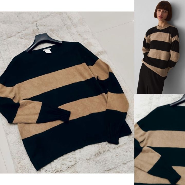 Joli pull à rayures noir et camel neuf