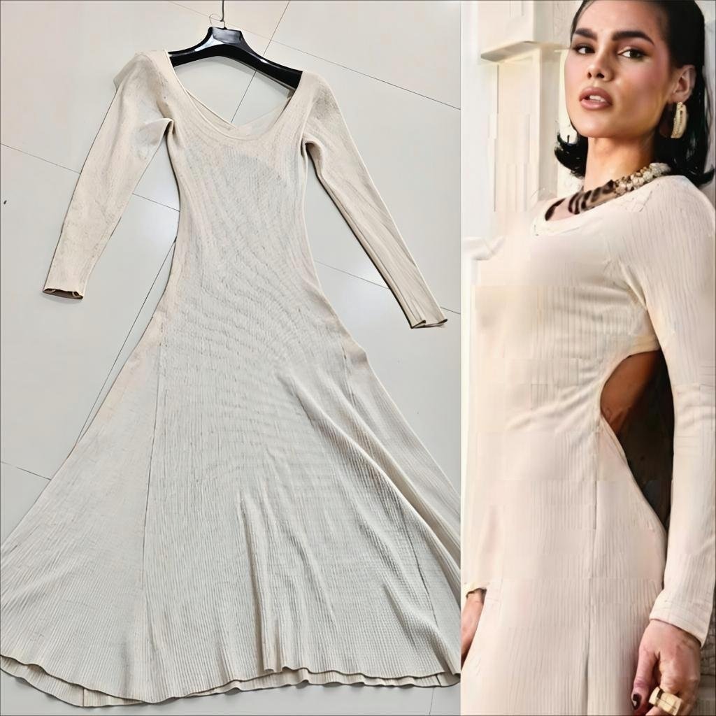 Robe maxi côtelé en maille dos nu 