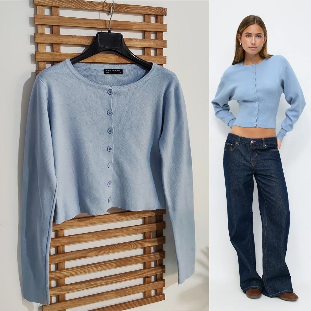 Cardigan crop côtelé bleu clair neuve 
