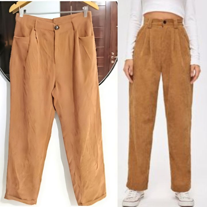 Pantalon Mom Camel en velours côtelé neuf