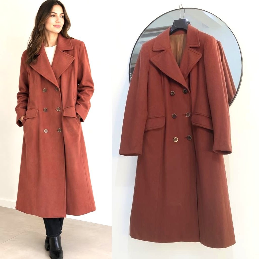 Manteau rouge brique pure laine imperméabilisé 