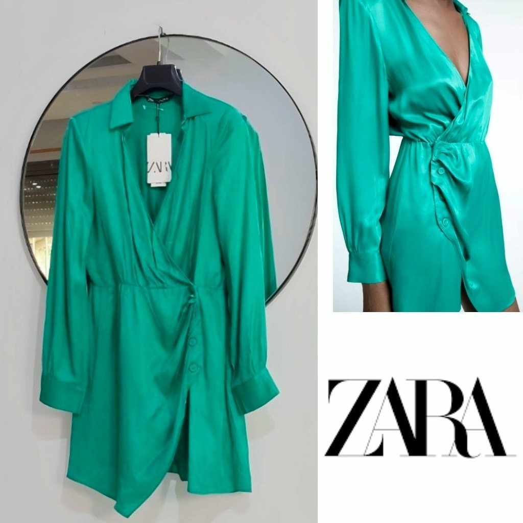 Robe chemise turquoise à épaulettes satinée chic 