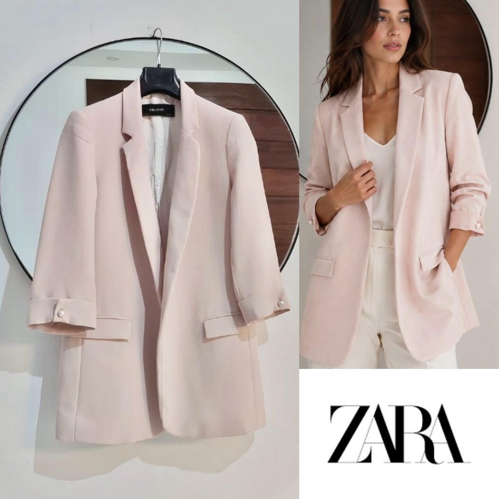 Blazer Zara pink avec manches retroussés 