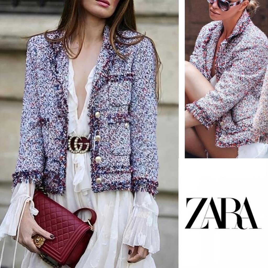 Veste Zara tweed à boutonnage dorés chic 