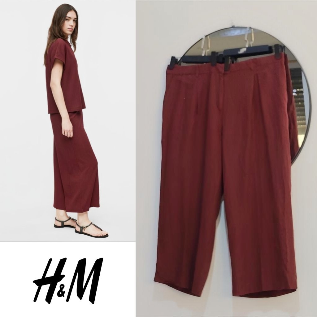 H&M jupe culotte kamraya/viscose large rouge brique 