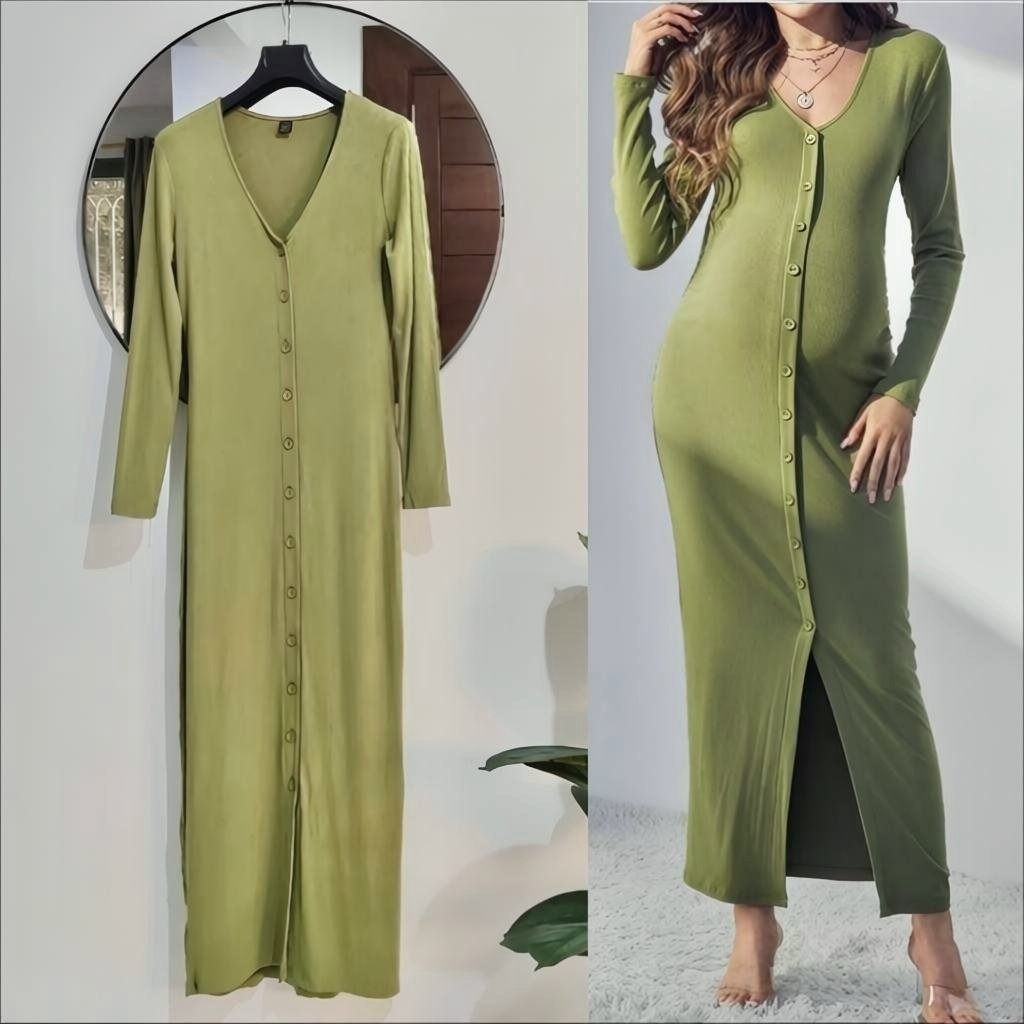 Robe longue côtelé à boutons 