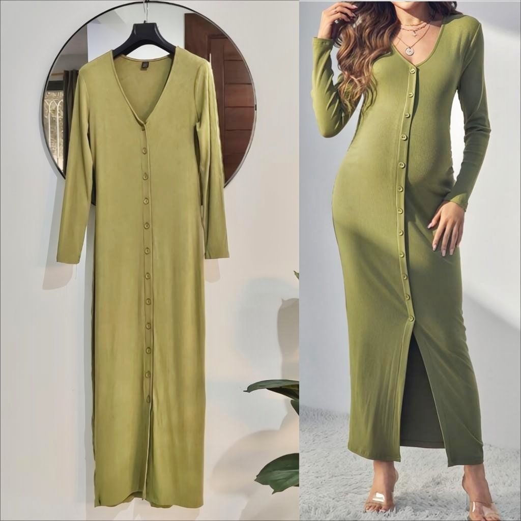 Robe longue côtelé à boutons 