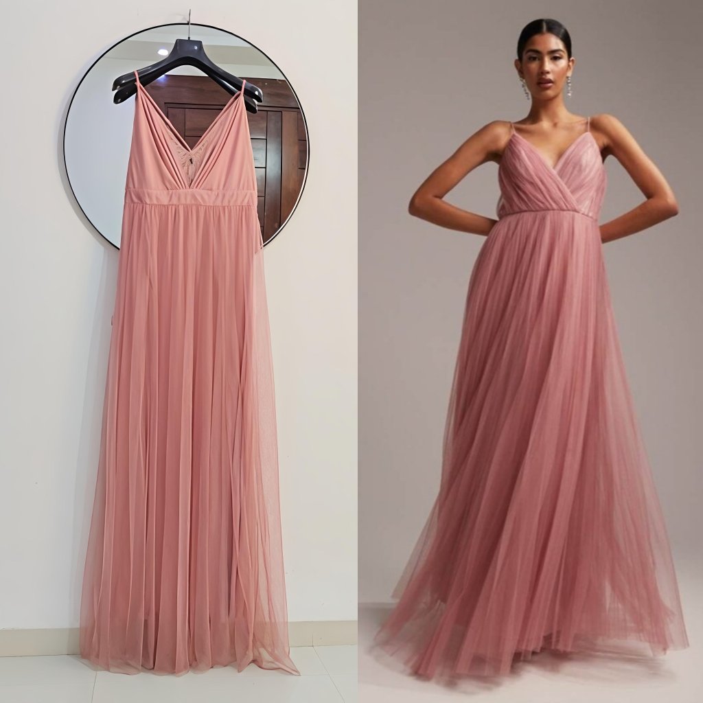 Robe soirée Maxi rose à dos Nu croisé chic 
