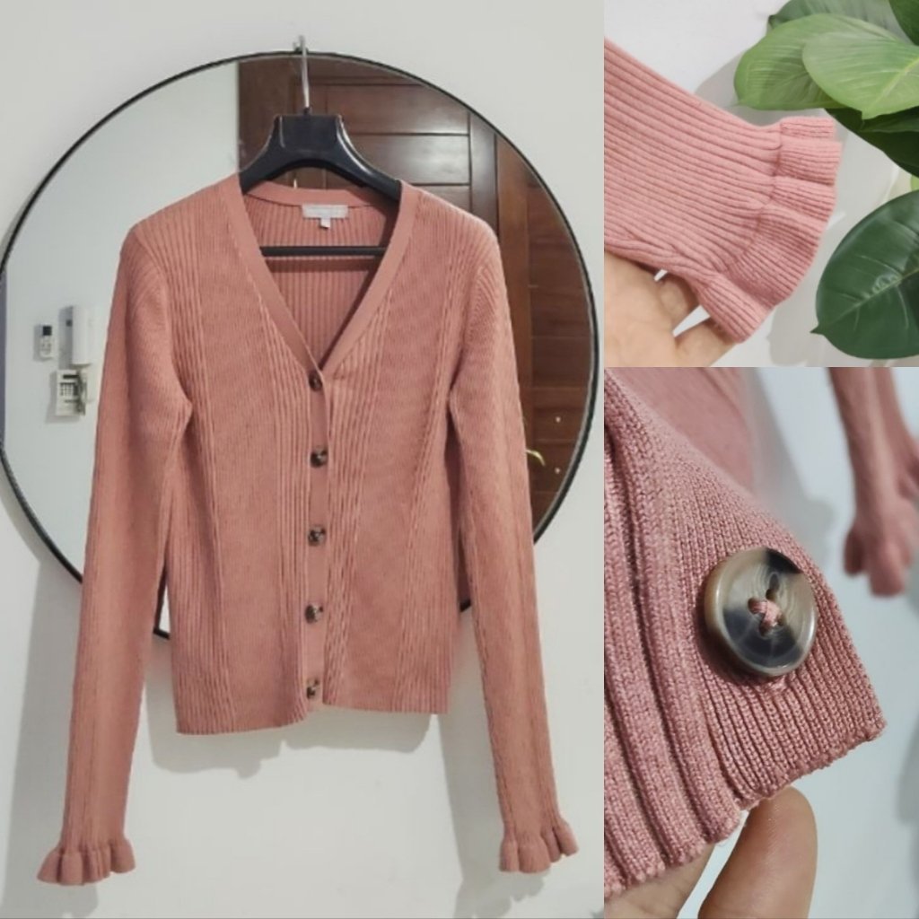 Cardigan vieux rose côtelé neuf