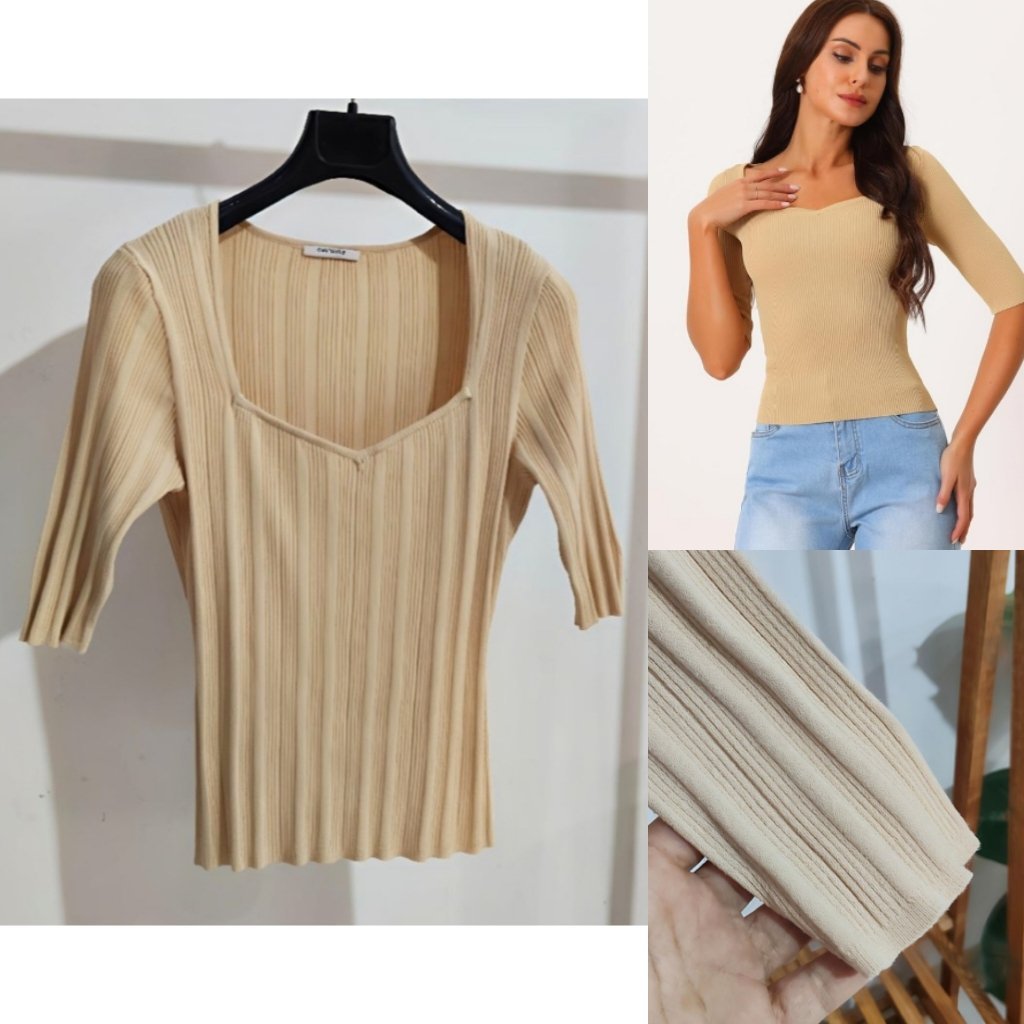 Pull côtelé lycra beige neuf