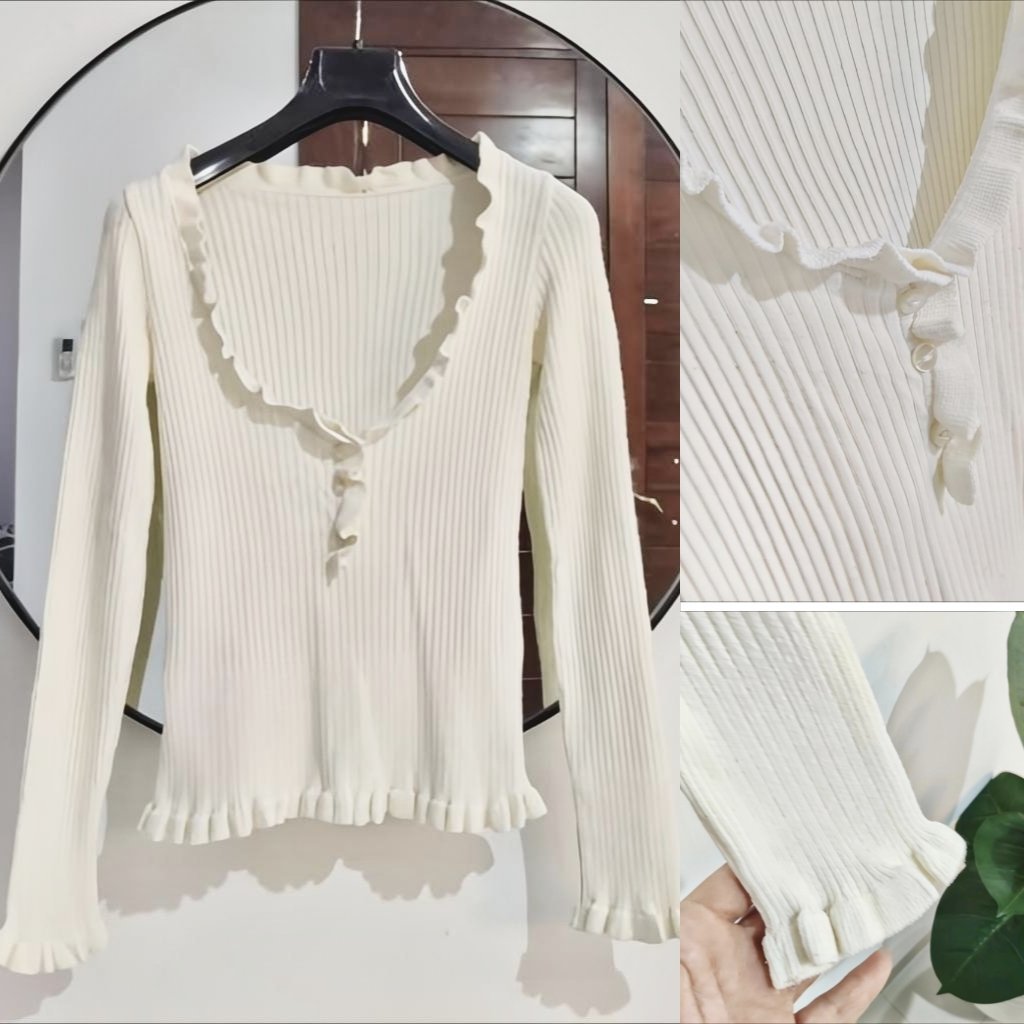 Pull côtelé ivoire Lycra neuf