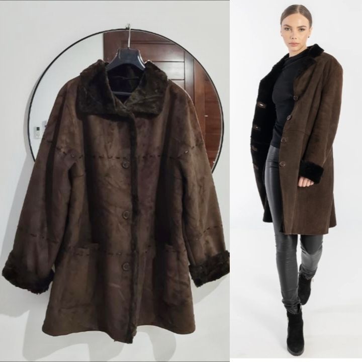 Manteau en suédine oversize Marron intérieur fourrure tendance 
