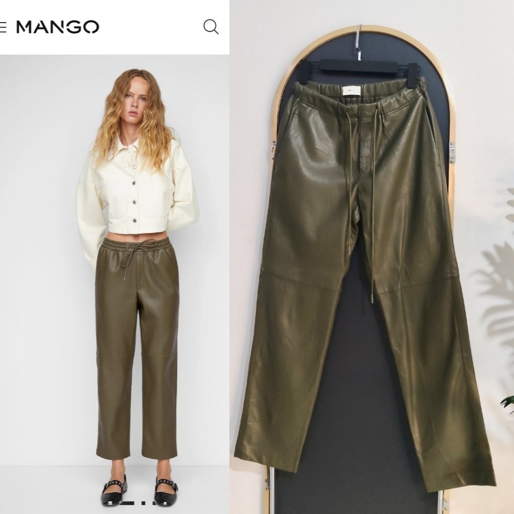 Mango pantalon simili cuir vert kaki Neuf 