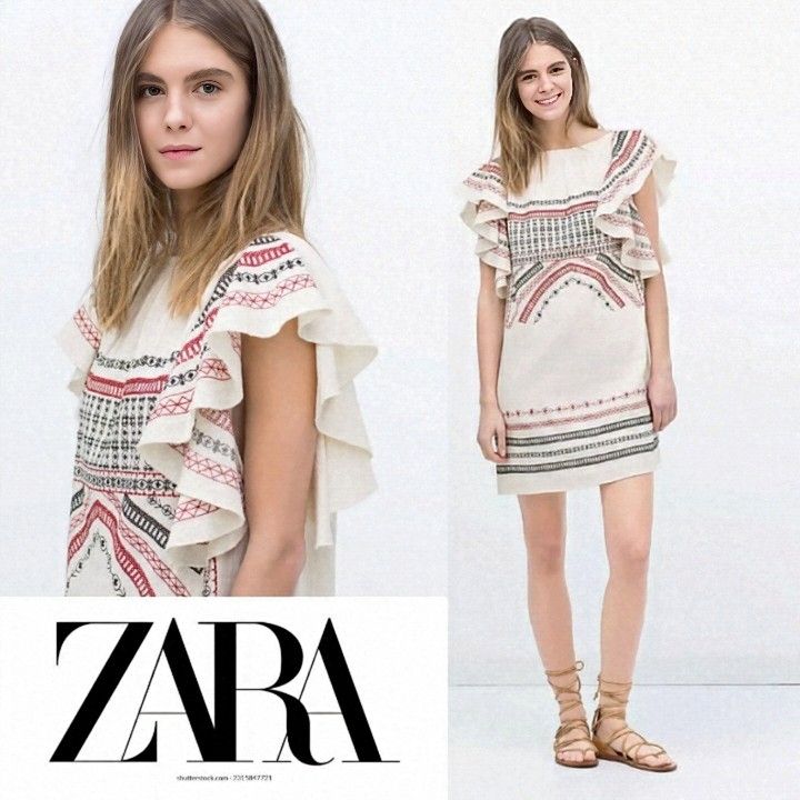 Robe Zara Écru brodée à volants 