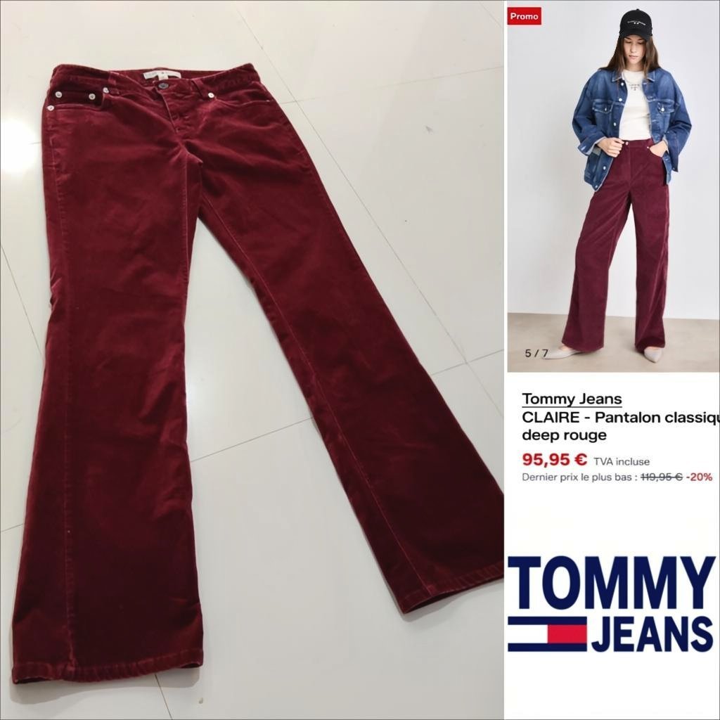 Tommy velours burgundy à jambes évasées Neuf 