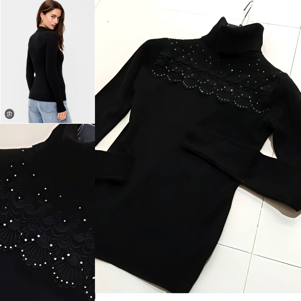 Pull à motifs et strass effet laine neuf