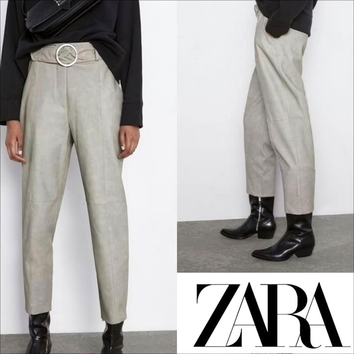 Zara Taille Haute light green avec ceinture 