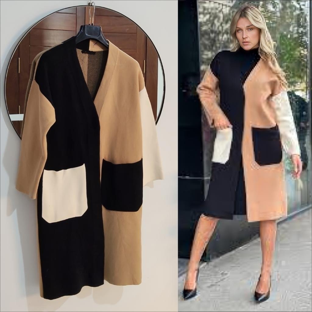 Gilet manteau tri colore avec viscose effet laine neuf