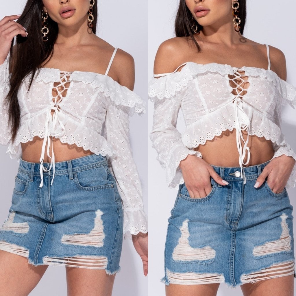 Blouse brodée avec broderie anglaise crop chic