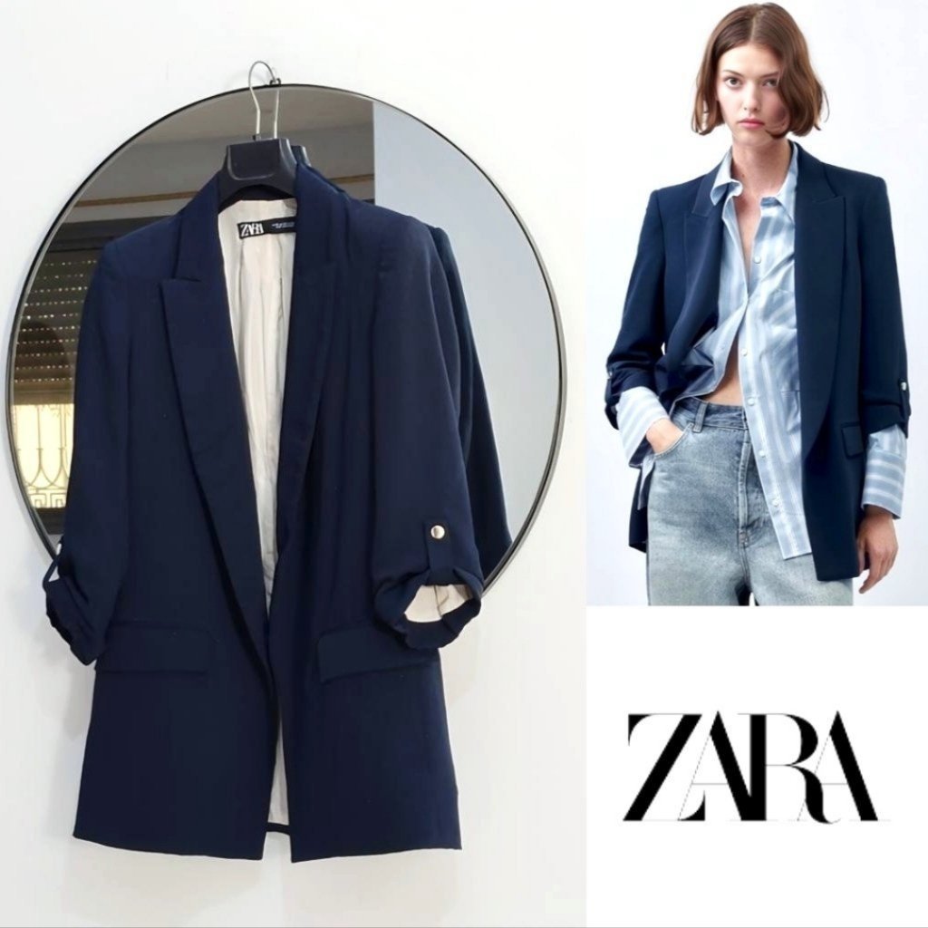Zara Bleu Marine à manches retroussées 