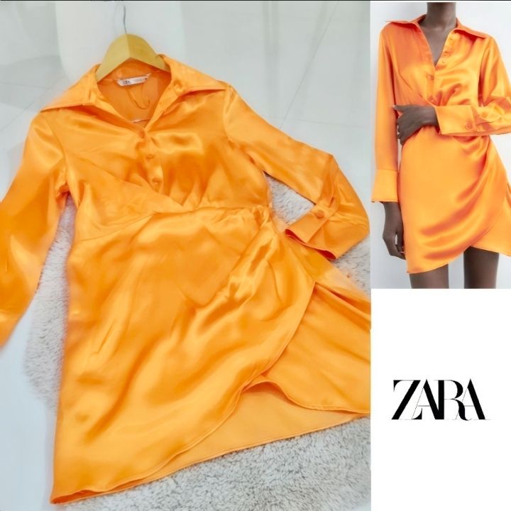 Robe Zara orange satinée neuve 