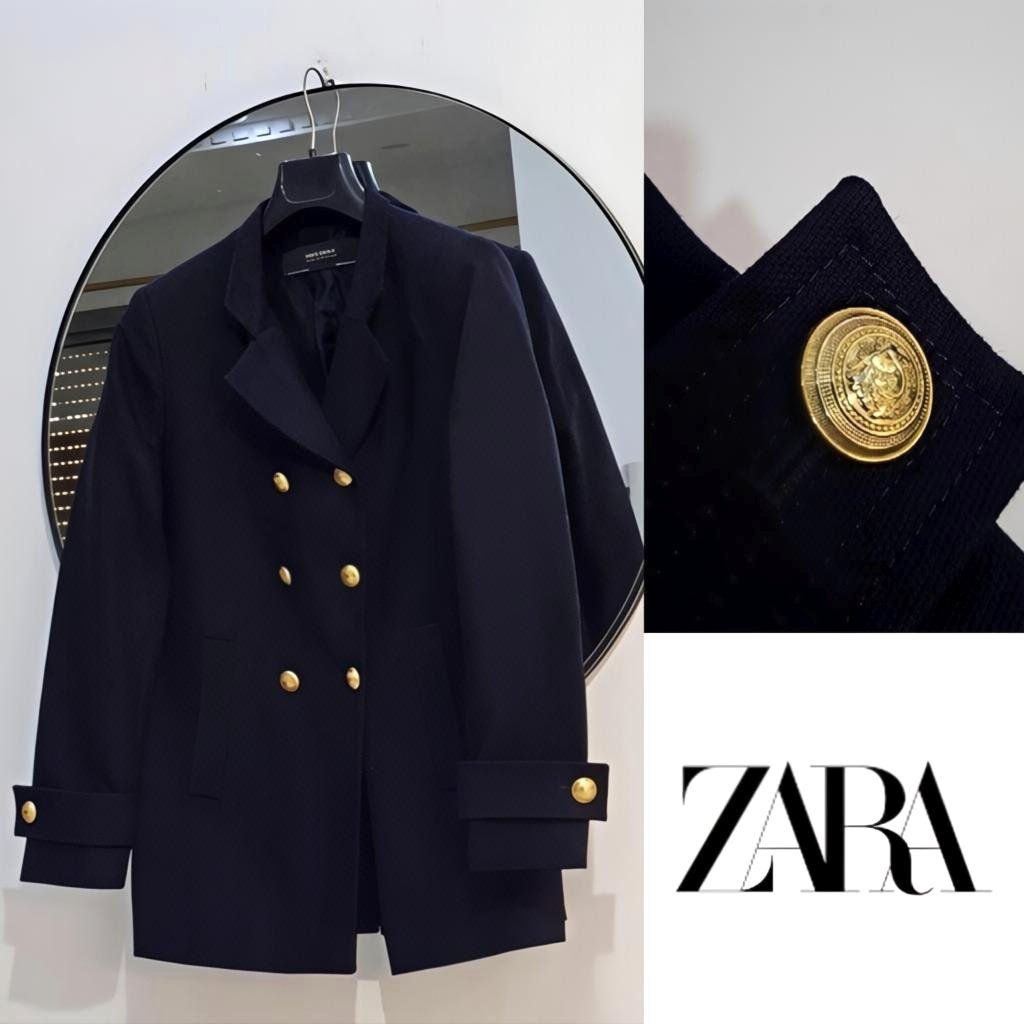 Manteau Zara bleu marine à boutons dorés neuf