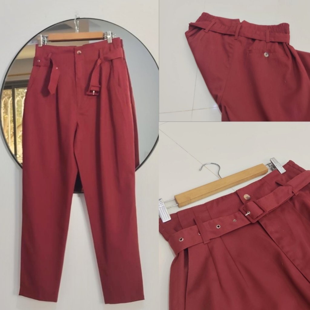 Pantalon rouge brique coupe carotte Neuf 