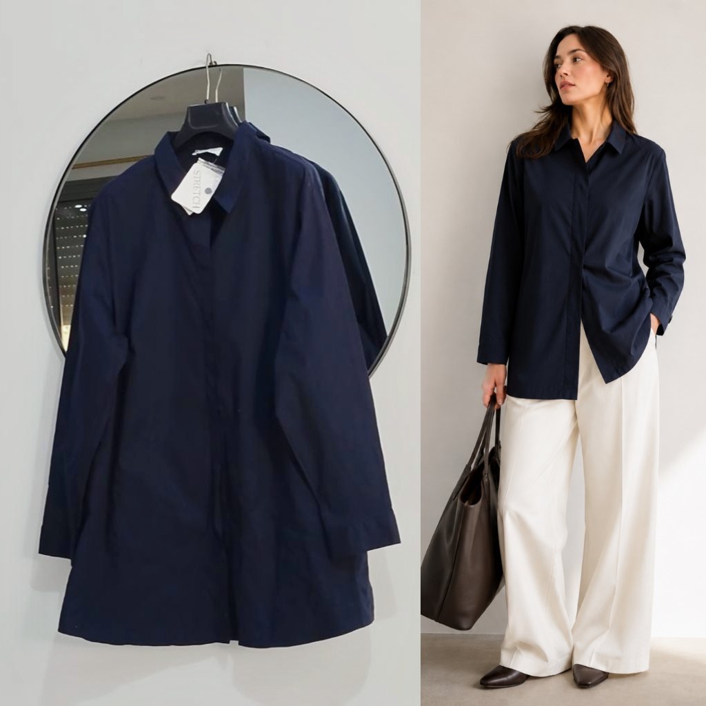 Chemise bleu marine longue grande taille 