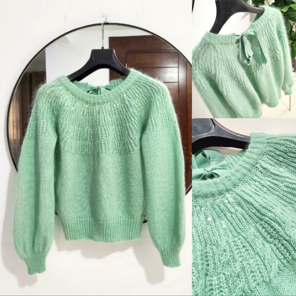Pull vert d eau en laine et Mohaire Neuf 