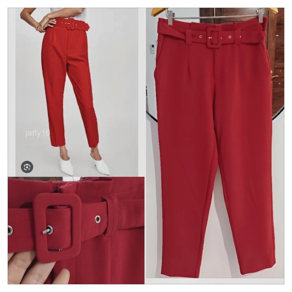 Pantalon rouge à ceinture 