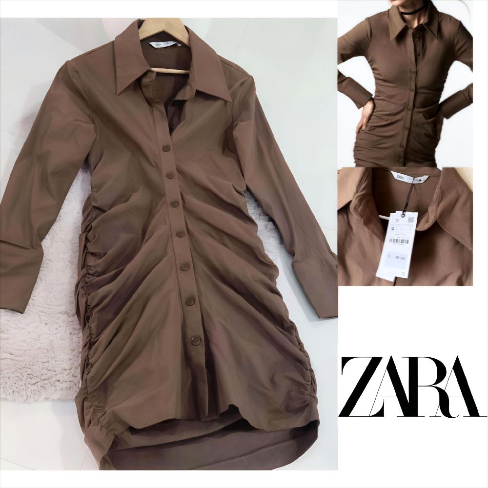 Robe chemise Zara marron