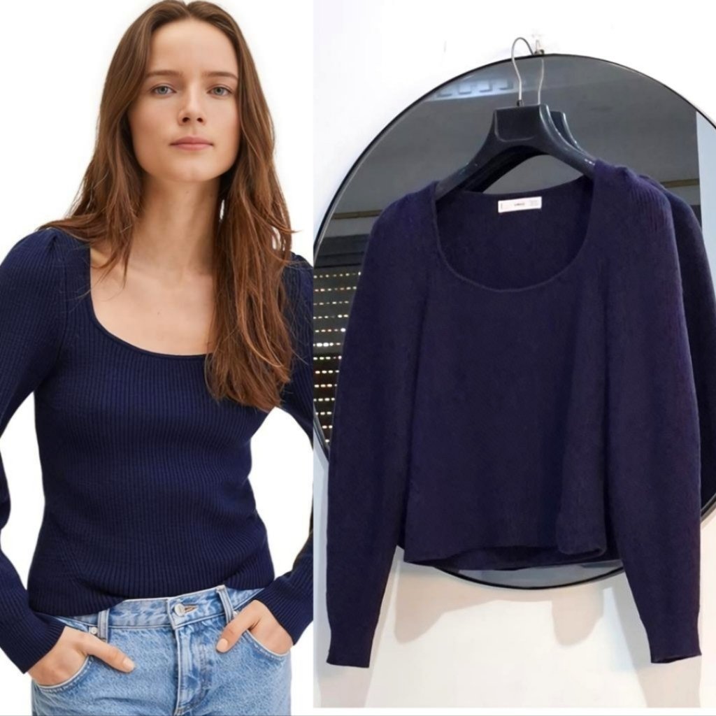 Mango Bleu Marine à épaules plissées 