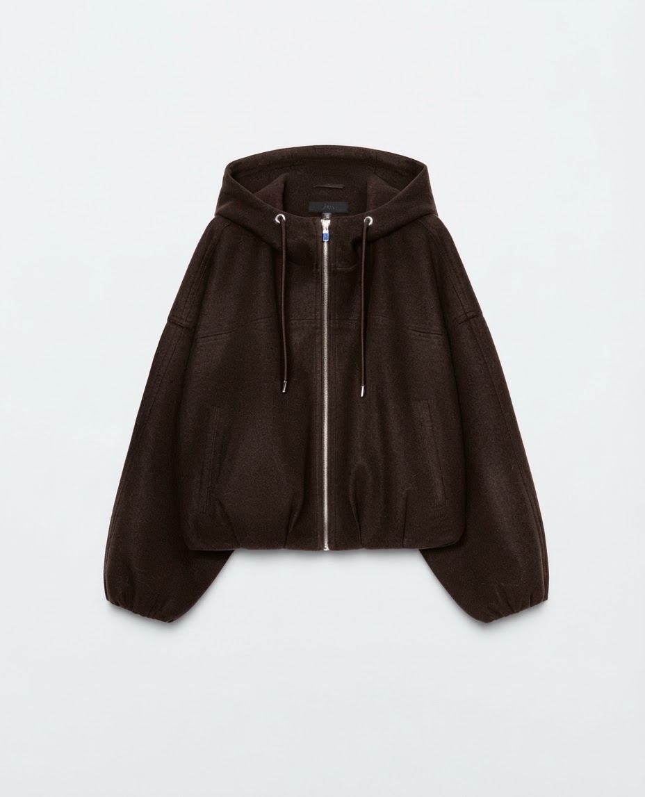 ZARA oversized soft hooded bomber jacket