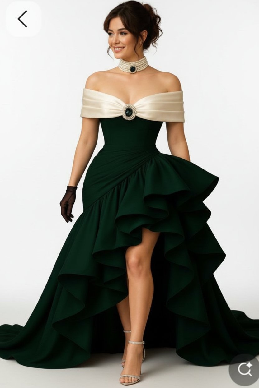 Robe soirée vert & collier 