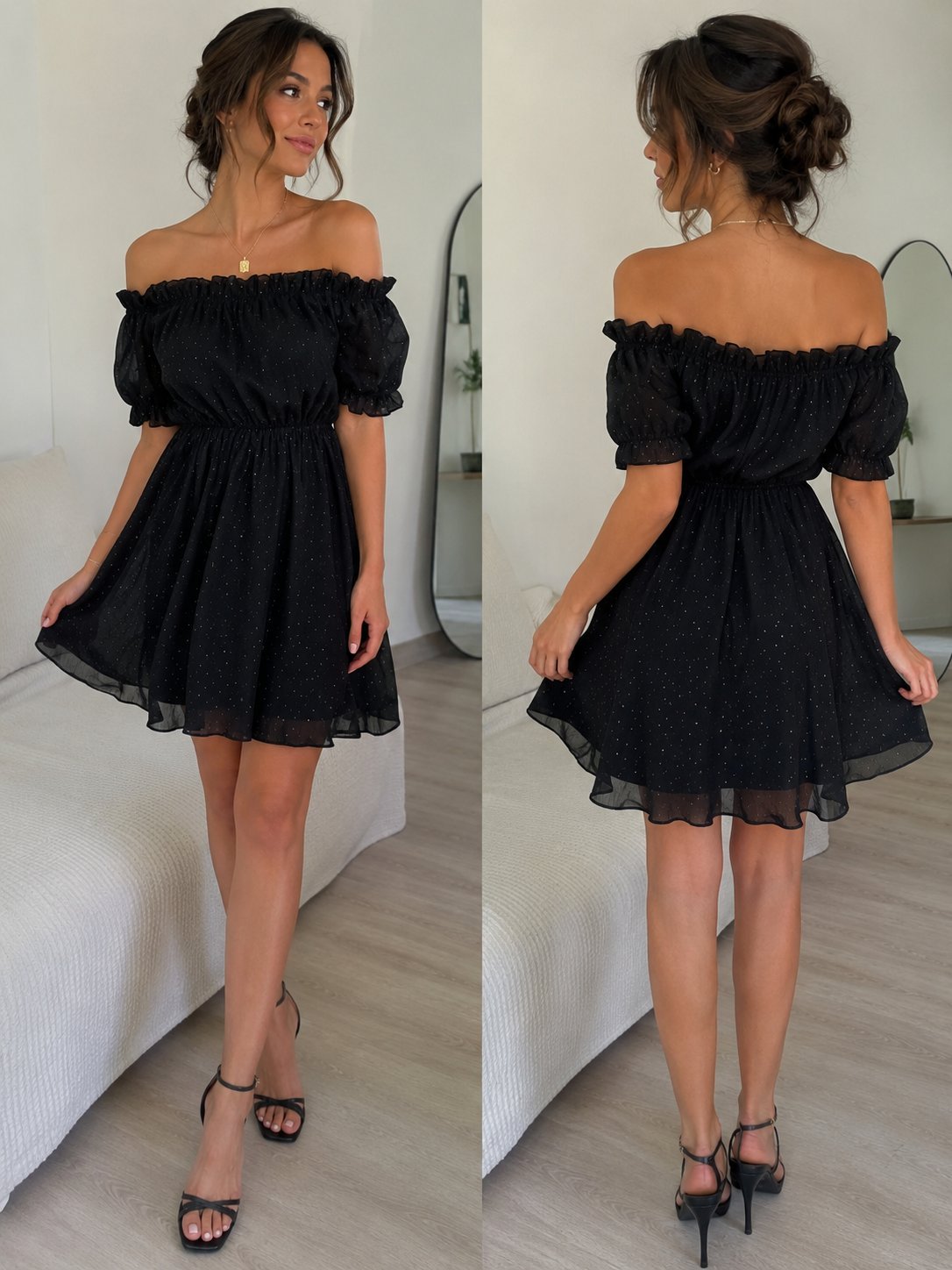 Robe noire élégante à petits détails scintillants