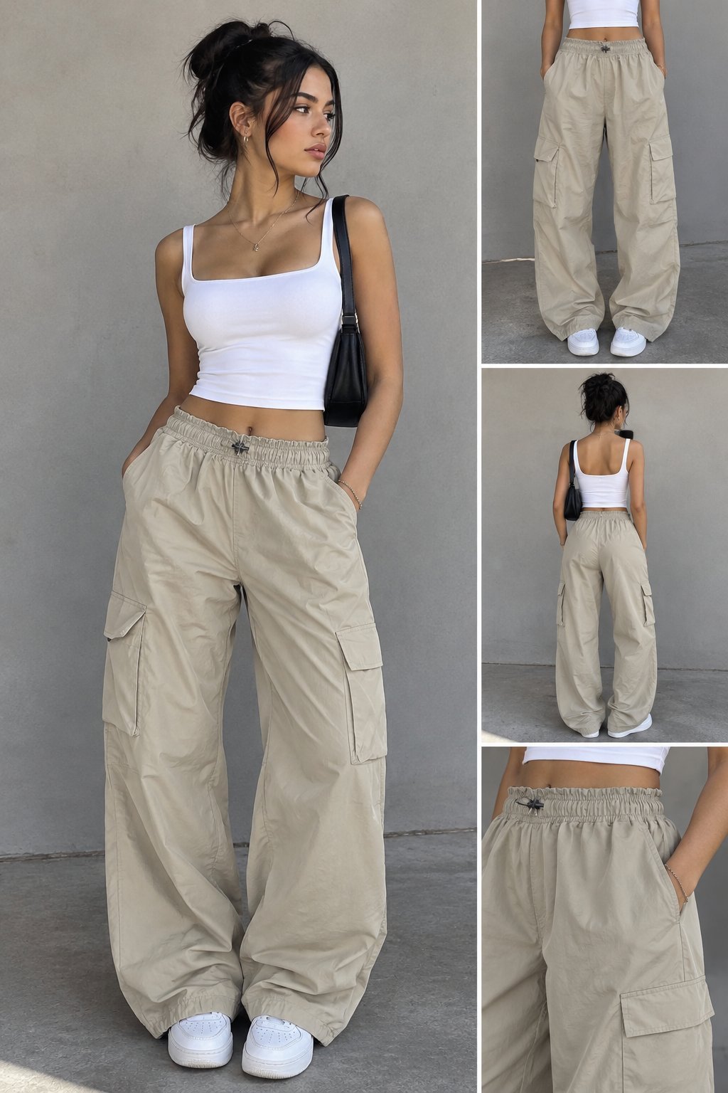 Pantalon cargo parachute beige 