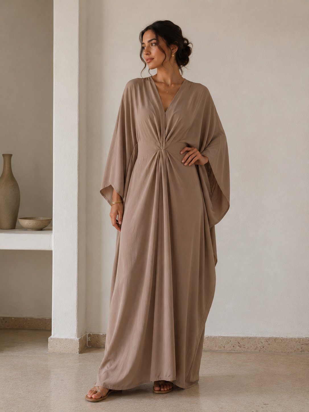 Kaftan fluide beige