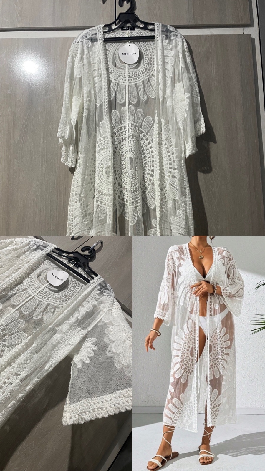 🌸 Kimono de plage SHEIN blanc en dentelle brodée 🌸