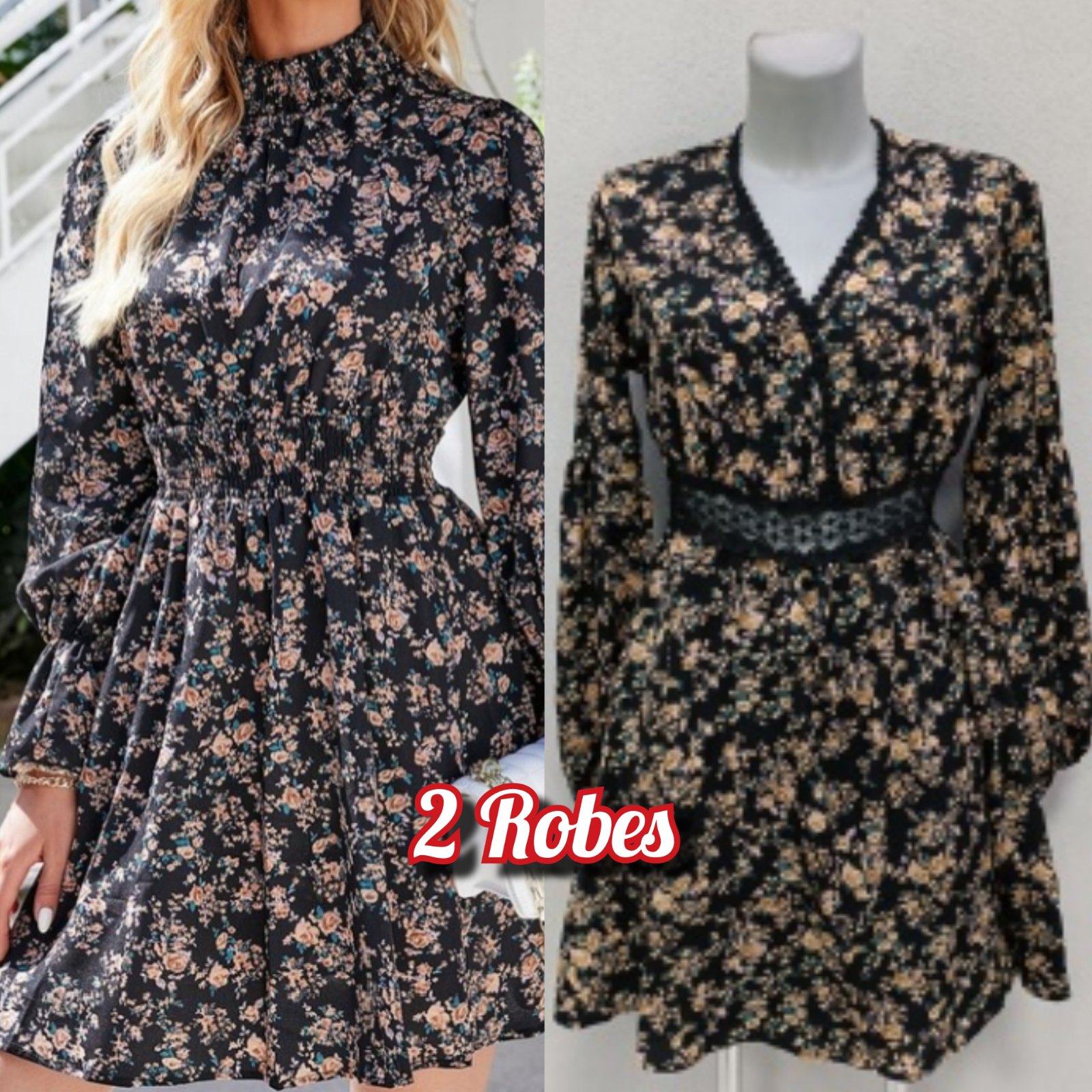 2 robes fluides à imprimé fleuri pour le prix d'une seule.