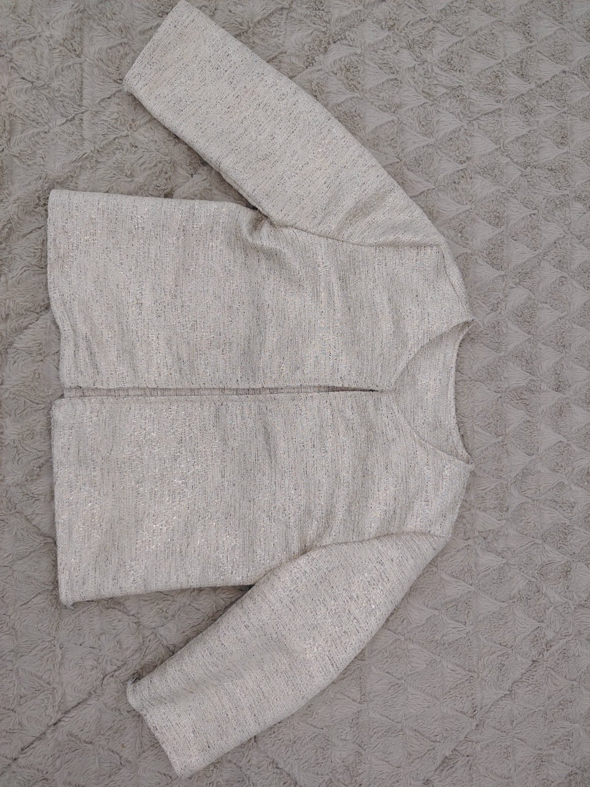 Veste trois quart  shantung soirée blanc avec pailette argenté 